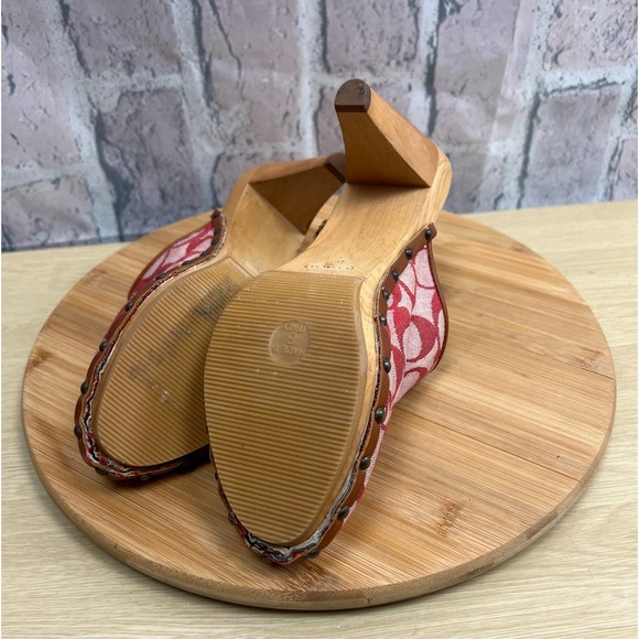 Coach Felicity Womens Size 8B Pink Wooden Clogs Made in Italy - Picture 6 of 9